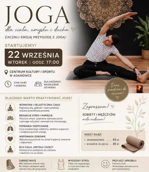Joga w Adamówce: start zajęć 22 września