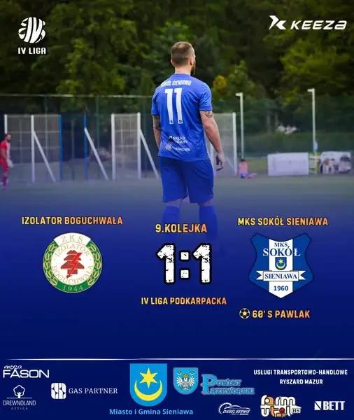Izolator Boguchwała remisuje z Sokołem Sieniawa 1:1 w 9. kolejce IV ligi podkarpackiej