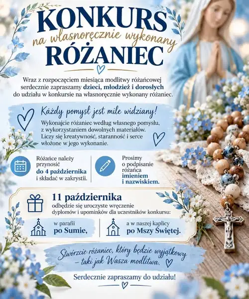 Konkurs na własnoręcznie wykonany różaniec – zaproszenie dla całej parafii