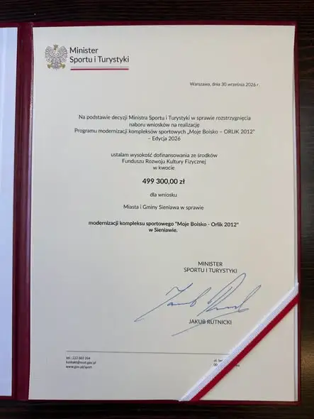 Sieniawa z dofinansowaniem na modernizację Orlika