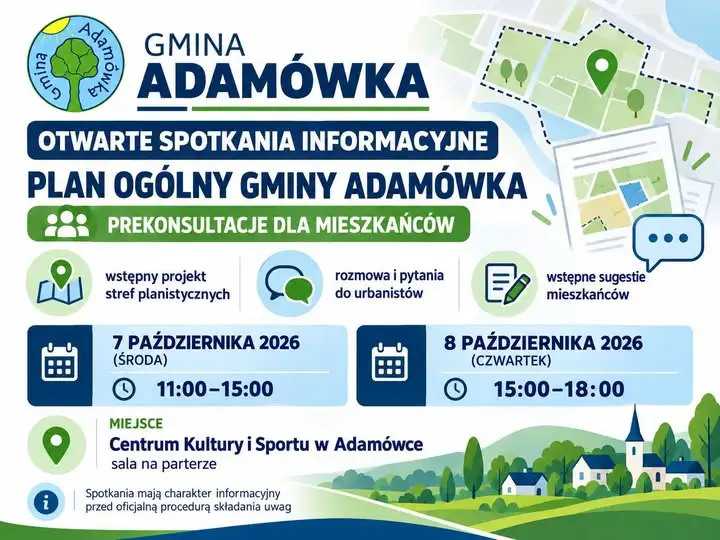 Gmina Adamówka zaprasza na prekonsultacje Planu Ogólnego