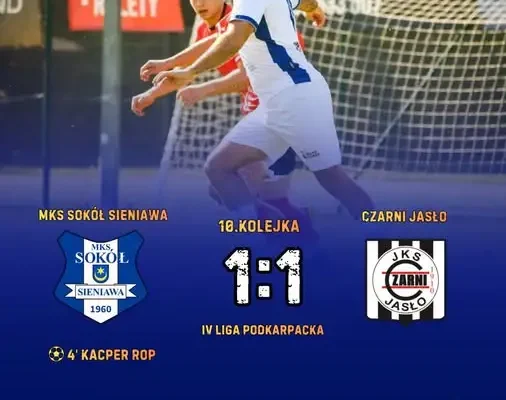 Sokół Sieniawa remisuje z Czarnymi Jasło 1:1 w 10. kolejce IV ligi