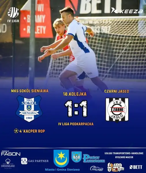 Sokół Sieniawa remisuje z Czarnymi Jasło 1:1 w 10. kolejce IV ligi