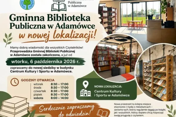 Biblioteka w Adamówce wraca do gry — nowa siedziba w Centrum Kultury i Sportu