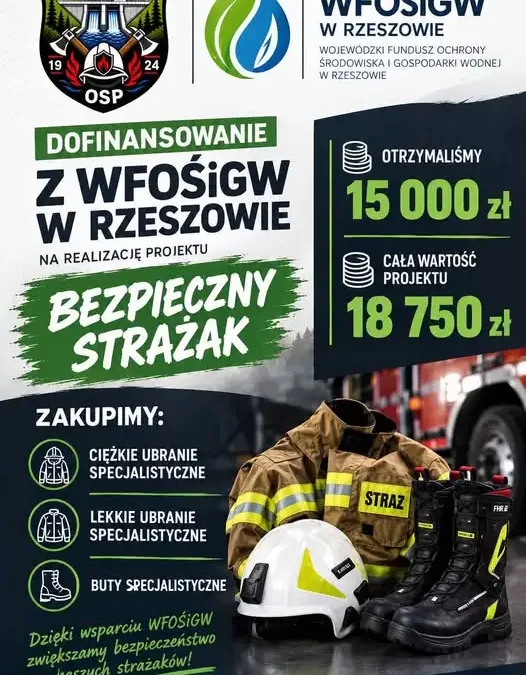 OSP Sieniawa z dotacją 15 000 zł na sprzęt dla strażaków