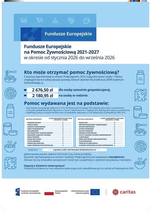 Dystrybucja żywności dla mieszkańców Gminy Zarzecze – harmonogram wydawania
