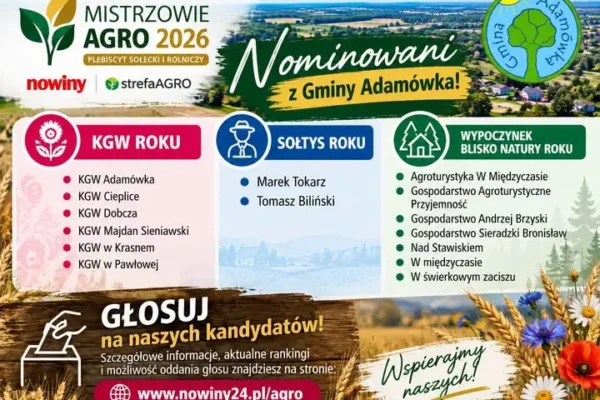 Mieszkańcy Gminy Adamówka licznie nominowani w plebiscycie „Mistrzowie Agro 2026”
