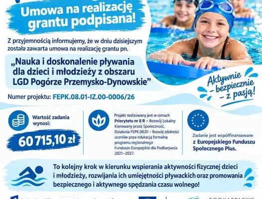 Umowa na grant podpisana – dzieci i młodzież z Pogórza Przemysko-Dynowskiego nauczą się pływać