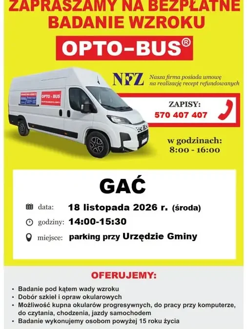 Bezpłatne badanie wzroku w Gaci – Opto-Bus 18 listopada