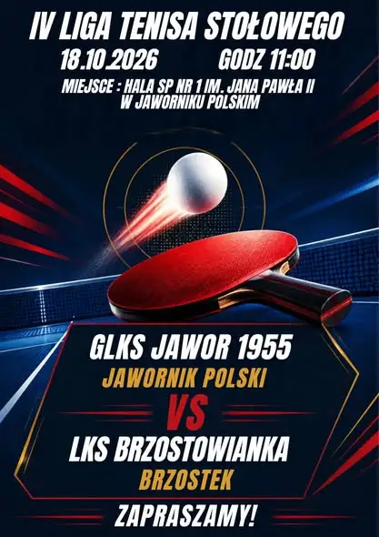 IV liga tenisa stołowego: Jawor 1955 Jawornik Polski kontra LKS Brzostowianka Brzostek