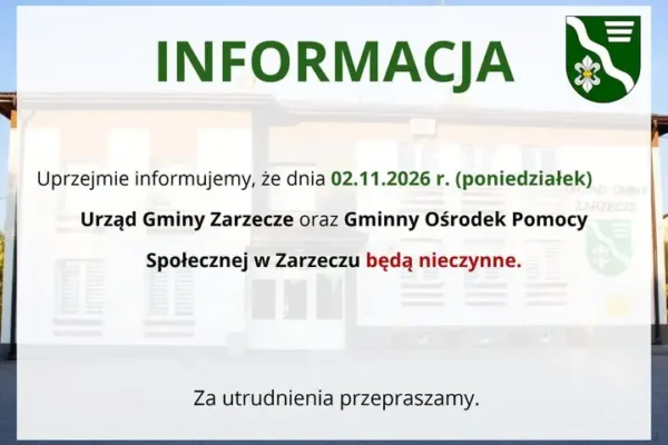 Urząd Gminy Zarzecze nieczynny 2 listopada 2026 – sprawdź, co się zmienia