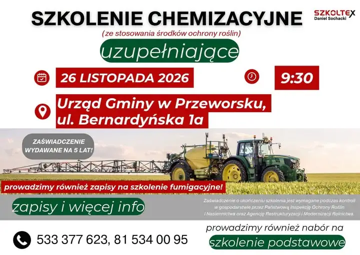 Szkolenie chemizacyjne dla mieszkańców Gminy Przeworsk – 26 listopada 2026
